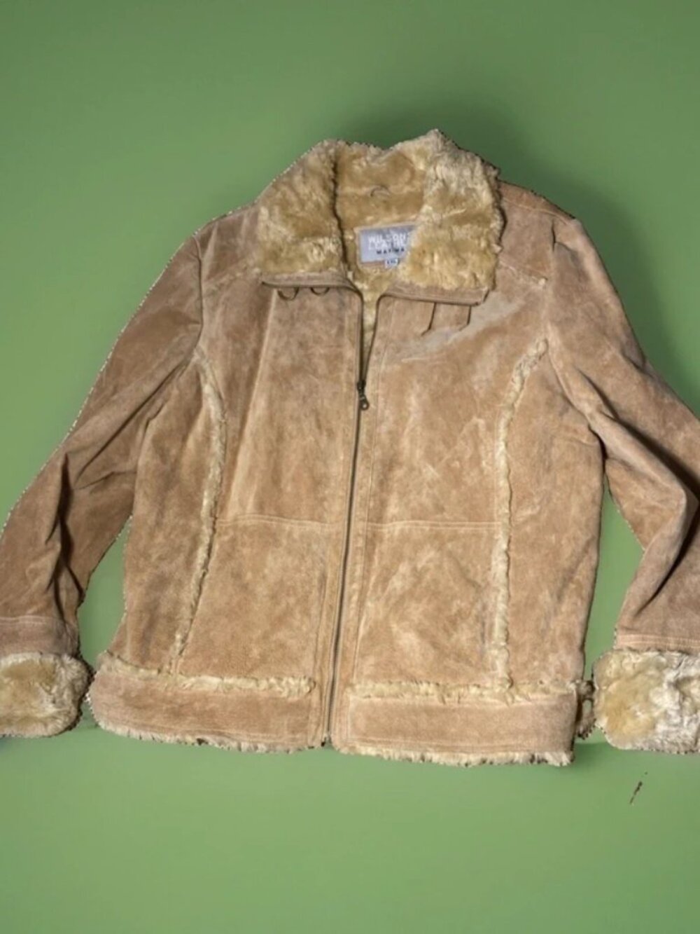 Wilson Leather Maxima Jacket Penny Lane Tan Suede Leather Faux Fur Womens 2XL